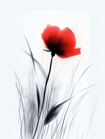Red Poppy with Grayscale Grass