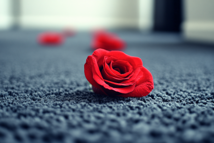 Red Rose On Grey Carpet