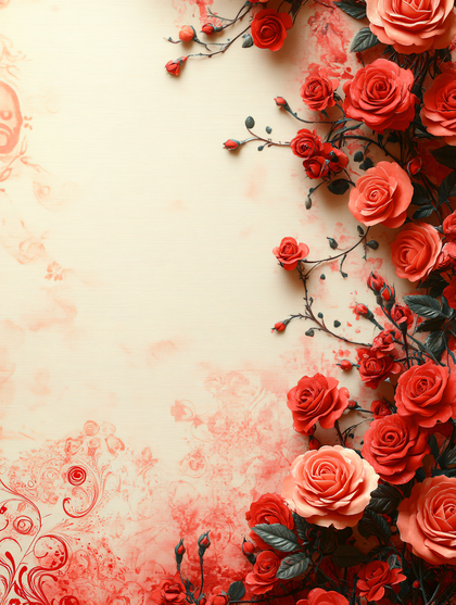 Red Roses on Cream Background