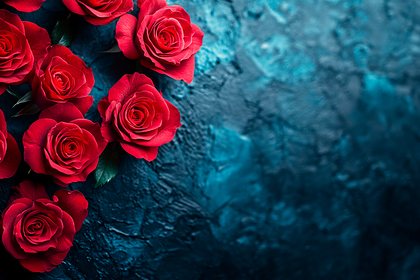 Red Roses On Dark Blue Background