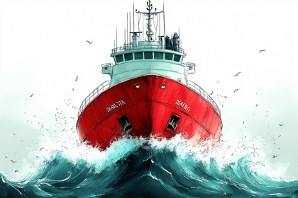 Red Ship Crashing Waves