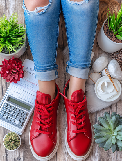Red Sneakers And Office Essentials