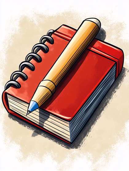 Red Spiral Notebook With Pencil