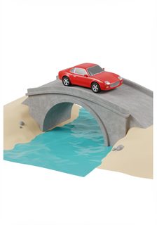 red car on bridge