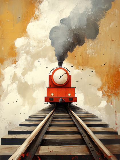 Red Steam Train Approaching