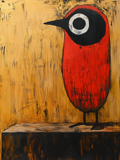 Red Stylized Bird Painting