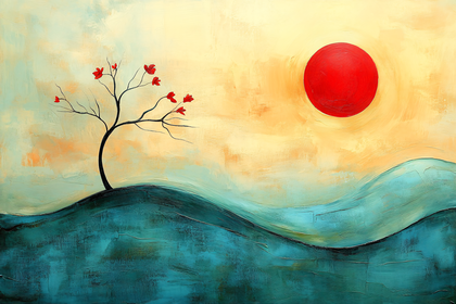 Red Sun Serene Tree