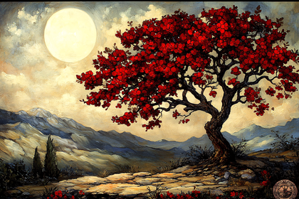 Red Tree Moon Landscape