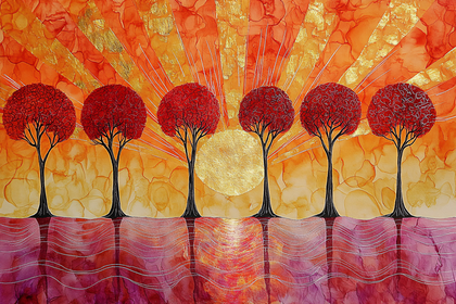 Red Trees At Sunset