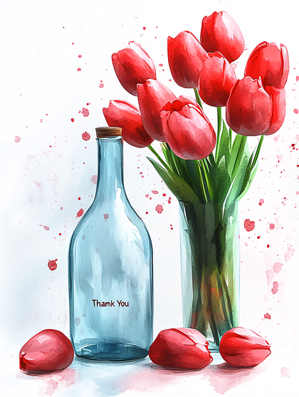 Red Tulips and Blue Bottle