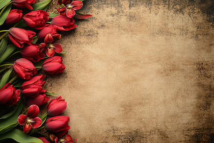 Red Tulips and Orchids on Textured Background