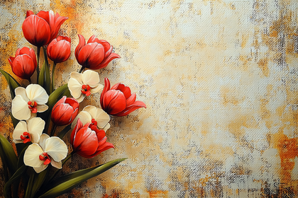Red Tulips and White Orchids