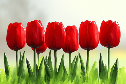 Red Tulips in a Row