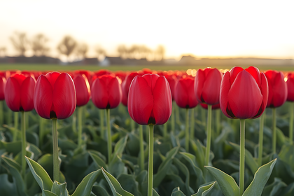 Red Tulips In Field