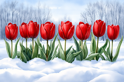 Red Tulips In Snow