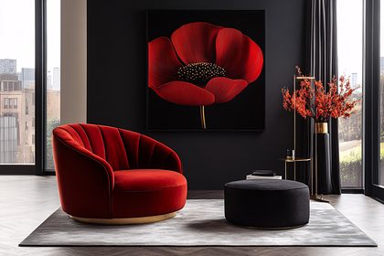 Red Velvet Armchair and Poppy Art