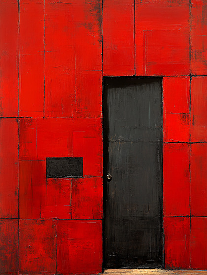 Red Wall With Black Door