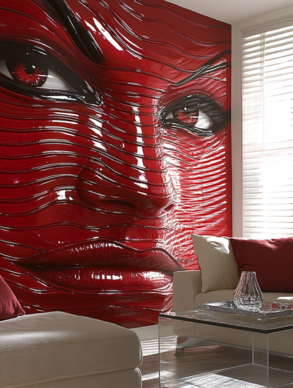 Red Wavy Face Wall Art