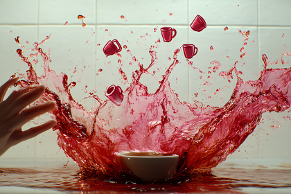 Red Wine Splash with Flying Cups