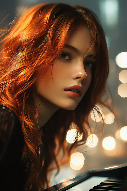 Redhead Woman at Piano