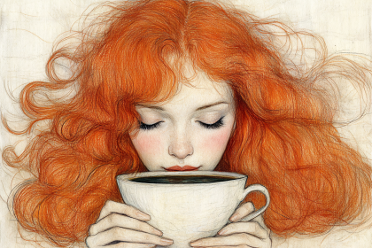 Redhead Woman Enjoying Coffee