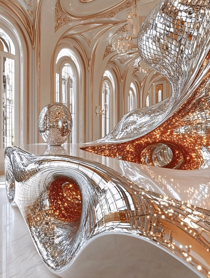 Reflective Abstract Sculptures in Grand Hall