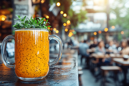 Refreshing Beverage with Greenery on a Table