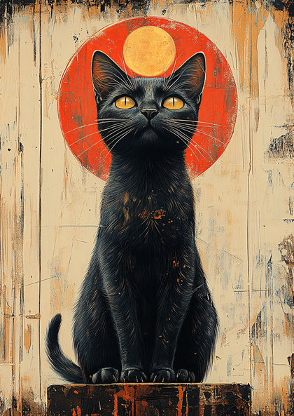 Regal Black Cat with Golden Halo