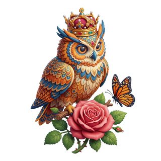 regal owl with rose