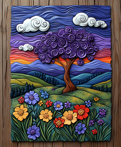Relief Landscape with Swirling Tree