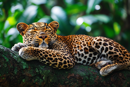 Resting Leopard On Tree Branch