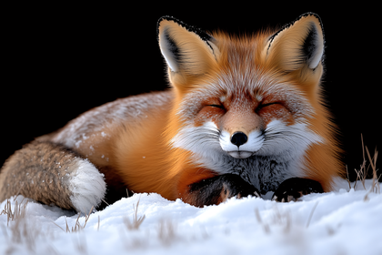 Resting Red Fox In Snow