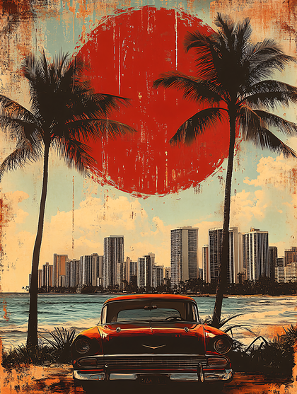 Retro Beach Scene