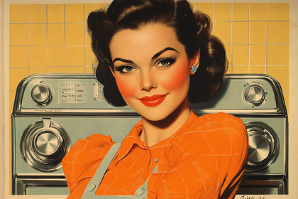 Retro Housewife With Vintage Washing Machine