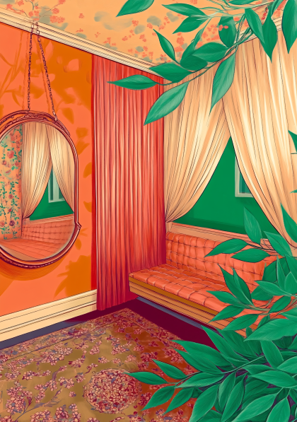 Retro Interior With Mirror And Daybed