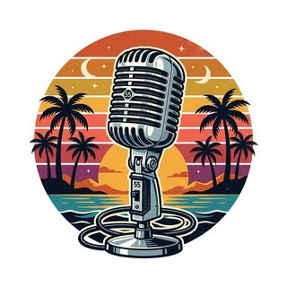 retro microphone tropical sunset