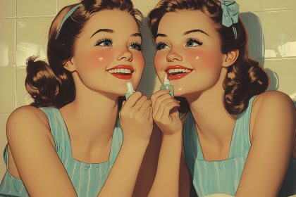Retro Mirror Lip Gloss Application