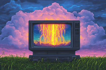 Retro Tv Lightning In Field