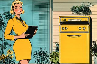Retro Woman and Yellow Oven