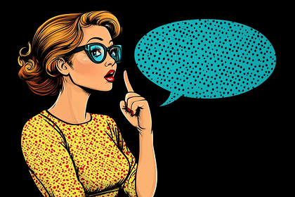 Retro Woman Pointing with Speech Bubble