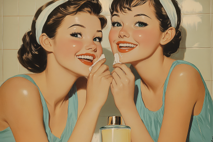 Retro Women Applying Makeup
