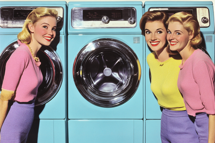 Retro Women with Blue Washing Machines