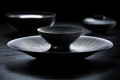 Ridged Black Bowls Still Life