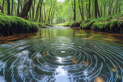 Ripple Effect In Forest Stream
