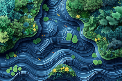 River Flowing Through Lush Green Banks