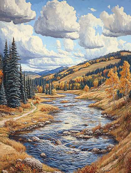 River Landscape with Autumn Colors