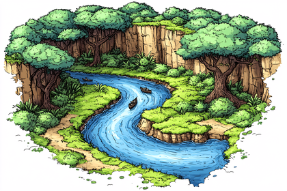 River Through Forest Canyon Illustration