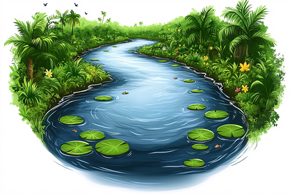 River Through Lush Jungle Landscape