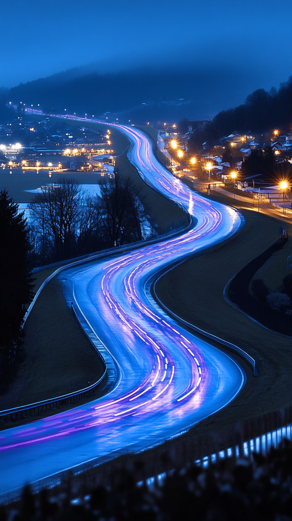 Road At Night With Light Trails