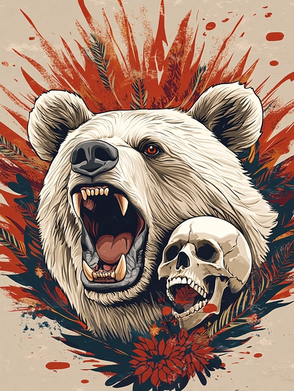 Roaring Bear and Skull